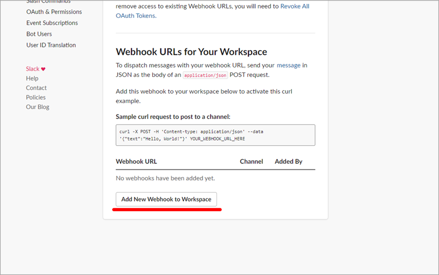 Webhookの追加画面1