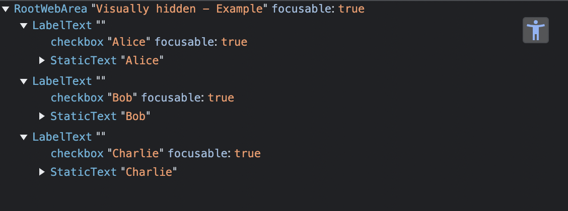 Visually Hiddenに置き換えたアクセシビリティツリー